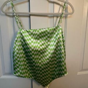 XL Rue 21 green checkered tank with tie back
